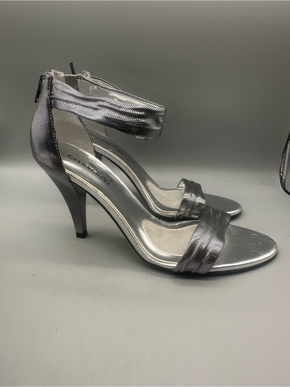 Gianni Bini Metallic Silver Ankle-Strap Heels